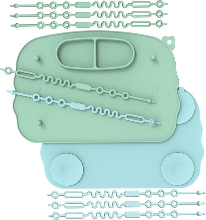 Baby Placemats for Weaning Babies - 2 Silicone Toddler Placemat with 4 Strong Suction Cups & 8 Stretchable Straps | BPA-Free Baby Table Mat for Restaurants, Dining Table & Toddler Mealtime