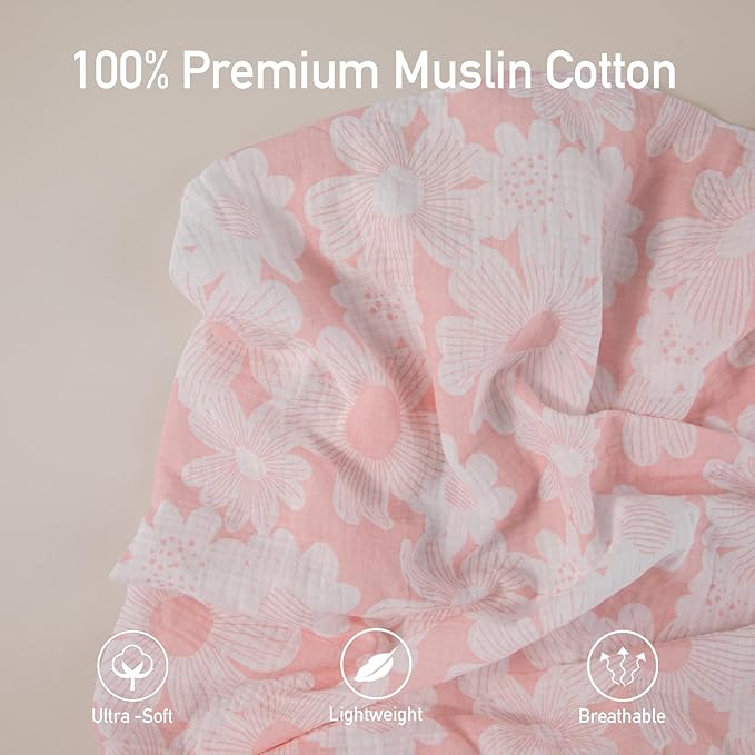 Gllquen Baby Muslin Mini Crib Sheets 3 Pack, Breathable Pack and Play Sheets Fitted Soft Cozy Cotton Pack N Play Sheets for Baby Boy Girls, Universal Fitted Mini Crib Mattresses 38"x26" (Pink)