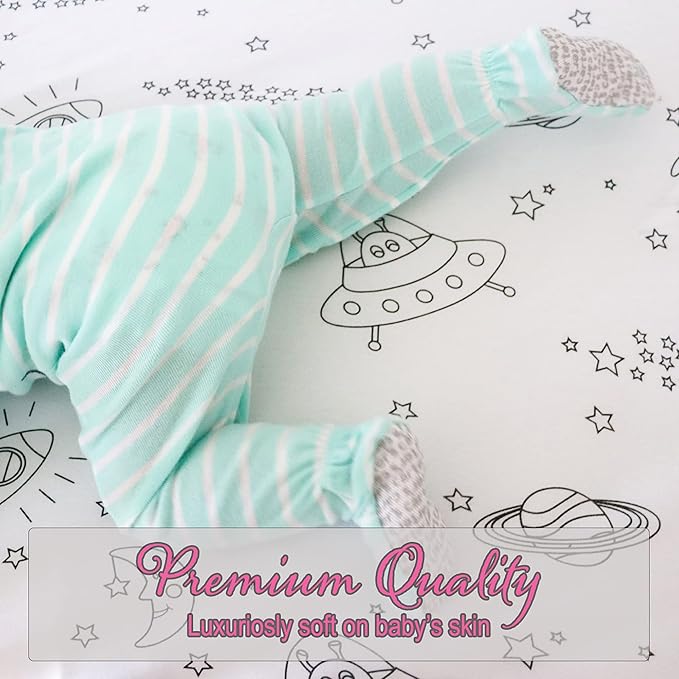 Milky Chic GOTS Fitted Baby Crib Sheet, Breathable 100% Organic Cotton Mattress Sheet for Boys and Girls, Fits Standard Size Mattresses (Space Black & White, Pack of 1)