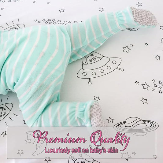 Milky Chic GOTS Fitted Baby Crib Sheet, Breathable 100% Organic Cotton Mattress Sheet for Boys and Girls, Fits Standard Size Mattresses (Space Black & White, Pack of 1)