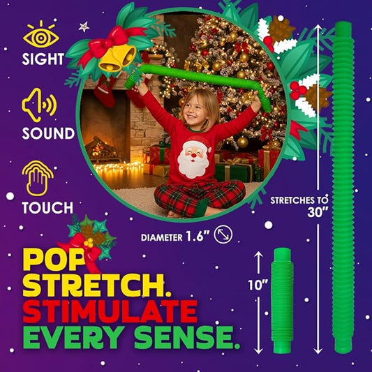Nutty Toys Jumbo Pop Tubes - XL Sensory Toys for Kids 5+ - Endless Creativity & Fun |8 Pack| - Connect & Pop! Top ADHD Autism Fidget 2025, Best Boy & Girl Christmas Stocking Stuffers Gift Idea
