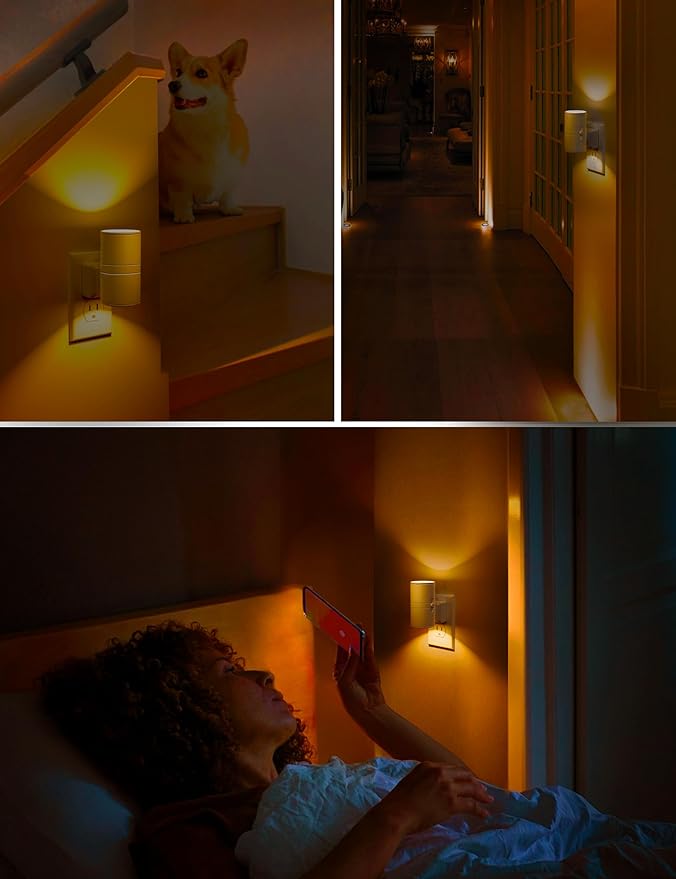 L LOHAS LED Night Light, Amber Nightlight, Dimmable Night Light 100LM, Light Sensor, Yellow Nightlight, Sleep Light for Kids, Soft & Warm Light for Bedroom, Hallway, Bathroom, 2 Pack