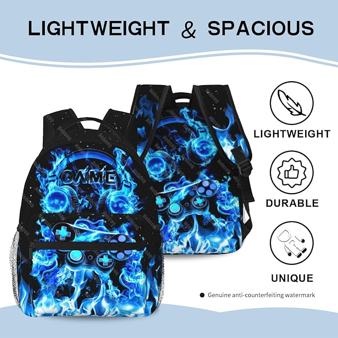 Nebcog Boys Backpack For Kids School Backpack For Children Game Bookbag Teens Elementary Middle School Boys Back packs for Boy 6-18 Waterproof Lightweight 17 Inches Travel Back Pack