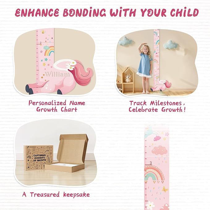 Personalized Name Growth Chart for Kids, Unicorn Wooden Wall Decor Growth Chart, Wall Decor for Kids Room,Wall and Nursery Medical Office Toddler Playroom 63" x 16.5"