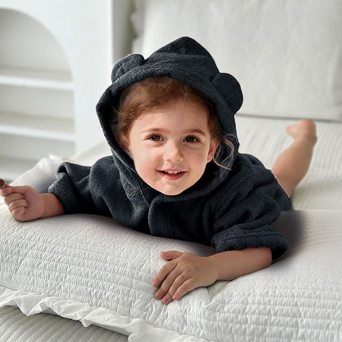 VOOVA & MOVAS Toddler Hooded Poncho Towel with Bear Ear, 0-3Years | 100% Cotton, Ultra-Soft & Absorbent | Gentle for Sensitive Skin, Bath, Pool & Beach Towel | Newborn, Navy