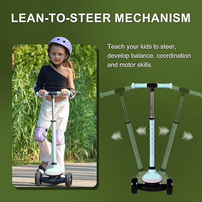 Light-Up Scooter for Kids 3-8,20 Dynamic Light Patterns for Evening Play Safety - Lean-to-Steer Kick Scooter with Adjustable Handlebar (Grows with Child) - Gift for Boys & Girls