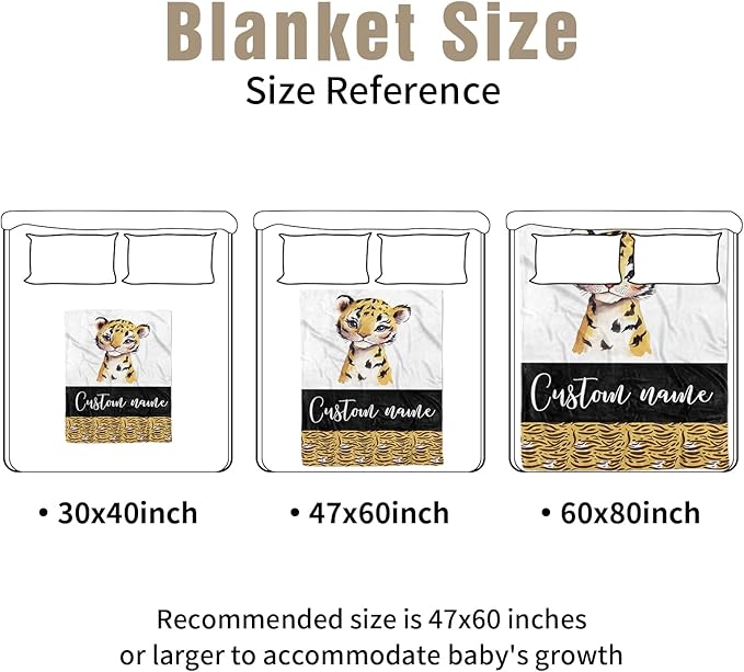 Personalized Baby Crib Bedding Set, Custom Name Tiger Design Baby Bedding 2-Pcs Set-Soft Double Layer Dotted Blanket and Fitted Sheet, Nursery Bedding for Newborn Boys Girls, Perfect Shower Gift