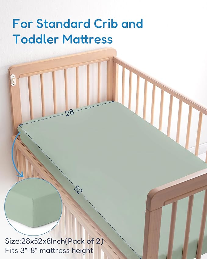 Baby Crib Sheets Boy Girl for Standard Crib Mattress - Ultra Soft Jersey Knit Monstera&Green Crib Sheet, Safe and Snug, Durable, Stylish Fitted Sheet, 28''x52''x9'' Extra Deep Pocket