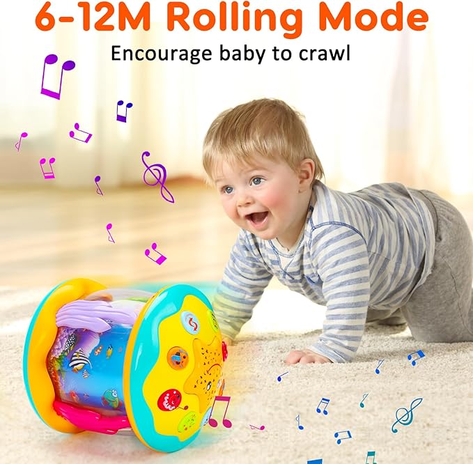 Tsomtto Baby Musical Light Up Tummy Time Toy Ocean Rotating Projector Infant 18 Month Baby Aquarium Learning Crawling Birthday Newborn for 1 2 3 Year Old Boy Girl