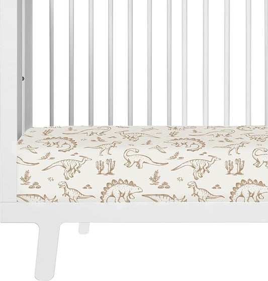 Makemake Organics GOTS Certified Organic Cotton Fitted Crib Sheet Soft Breathable (28"x52", Dino Dreams)