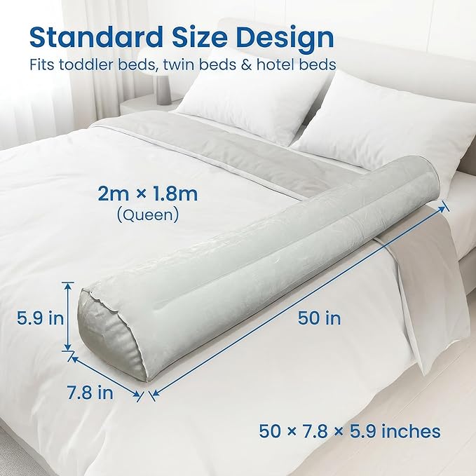 Inflatable Bed Bumpers for Toddlers (2 Pack), Portable Bed Rail Guard for Kids, 1-Minute Quick Inflate, Non-Slip Flocked Surface & PVC Core, Travel Bed Bumper for Home or Hotel