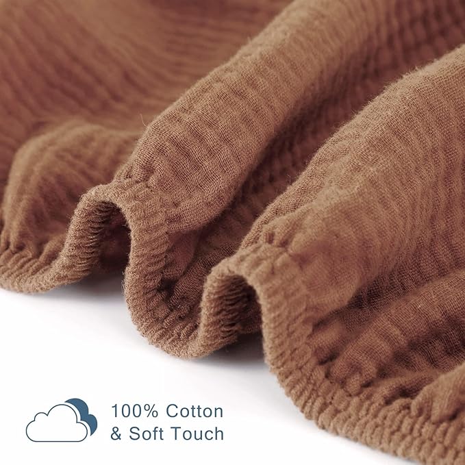 GRSSDER Soft Muslin Crib Sheet 2 Pack, 100% Cotton Crib Sheets for Boys and Girls, Fit Standard Crib Mattresses 52" x 28" Safe and Snug, Beige and Brown