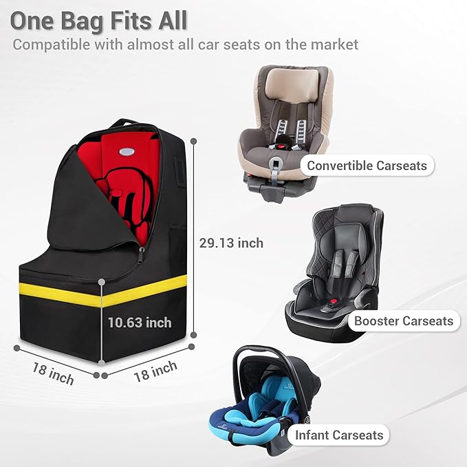 ProFaster Car Seat Travel Bag - Padded, Comfortable, Durable, Roomy Gate Check Carseat Cover Backpack Fits 3-in-1，Convertible, Booster & Infant Car Seats for Airplane, Airport, Yellow