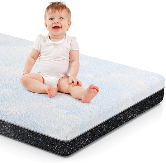 Crib Mattress, 52 x 27 Dual-Sided Memory Foam Baby and Toddler Mattress, Triple Layer Toddler Bed Mattress with Waterproof, Breathable, Removable Machine Washable Cover, Baby Mattresses for Crib