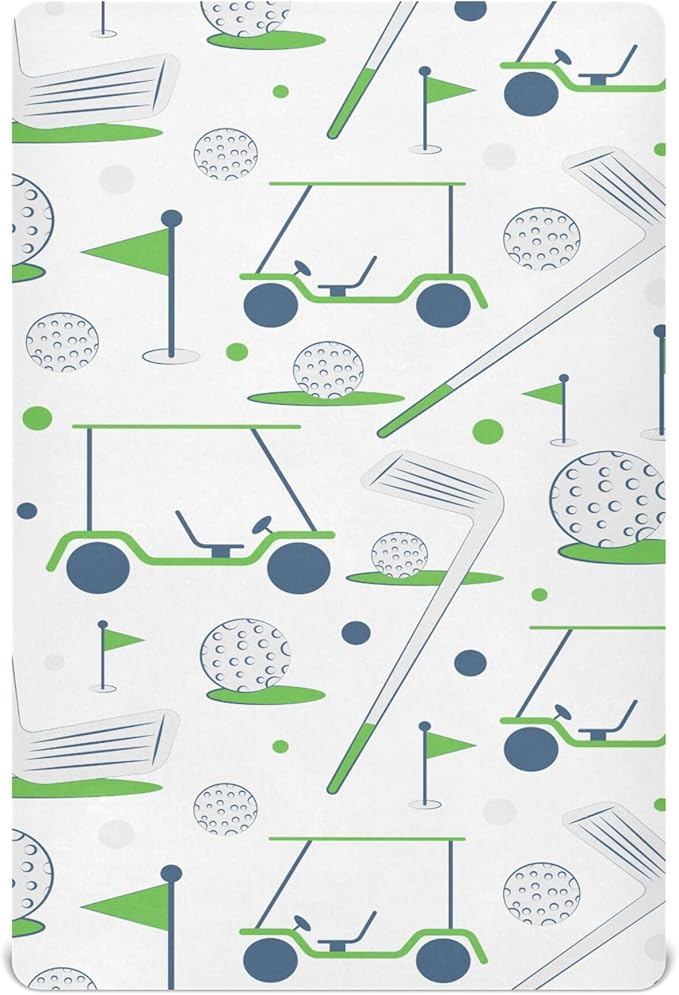 Golf Sports Pattern Crib Sheets Soft Breathable Fitted Baby Crib Sheets Mattress Cover for Girl Boys, 52" x 28" x 9"