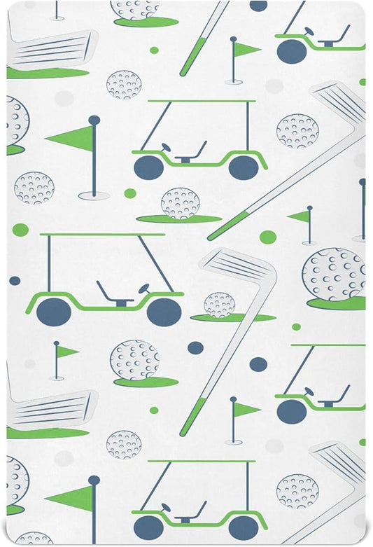 Golf Sports Pattern Crib Sheets Soft Breathable Fitted Baby Crib Sheets Mattress Cover for Girl Boys, 52" x 28" x 9"