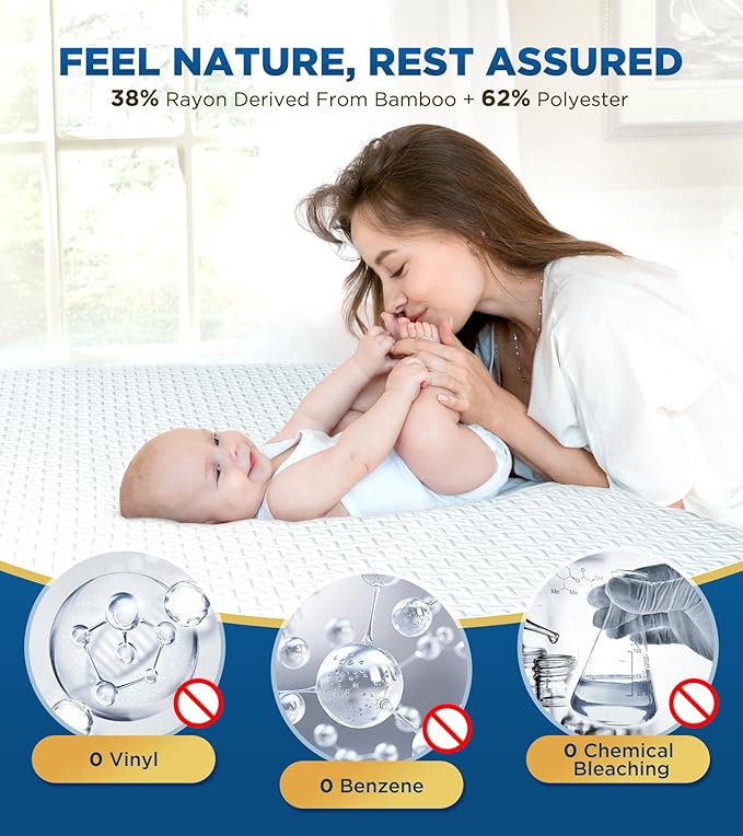 100% Waterproof Queen Mattress Protector Breathable Cooling 3D Air Fabric Mattress Cover Smooth Soft Hypoallergenic Noiseless Bed Cover Machine Washable Vinyl Free, 8-21'' Deep Pocket