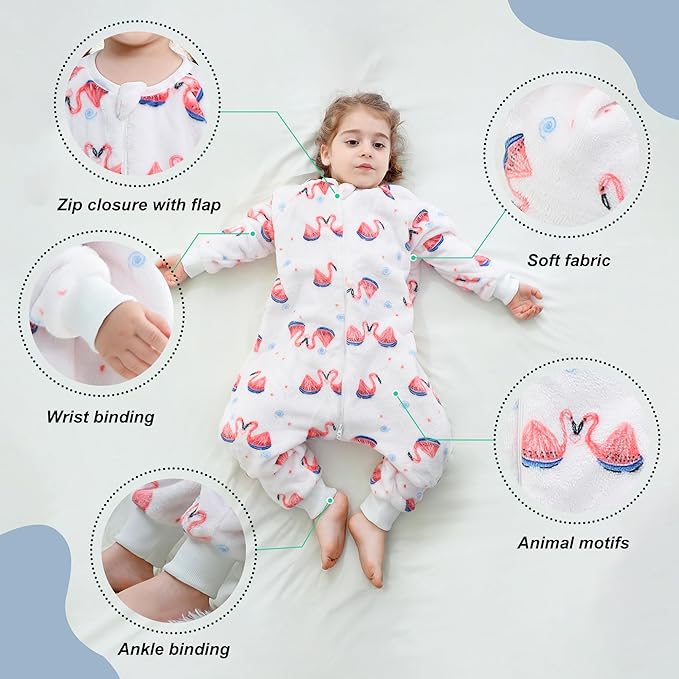 MICHLEY Toddler Flannel Sleeping Sack with Feet,Long Sleeve Baby Sleeping Bag 3-Way Zipper Super Warm Wearable Blankets