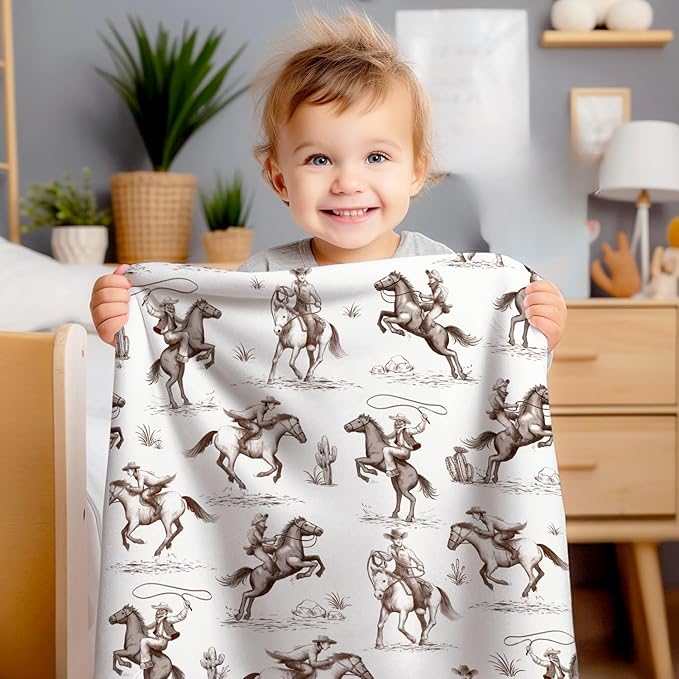 Western Blanket, Western Decor for Nursery Room, Baby Blankets for Boys Girls, Cowboy Baby Blankets, Western Baby Stuff, Soft Warm Lightweight Nursery Bed Blanket for Newborn Toddlers (06, 30x40 in)