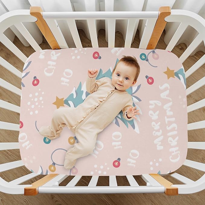 CEBUGI Stretchy Crib Sheet for Baby Boy Girl,Merry Christmas Portable Mini Fitted Pack N Play Playard Sheet for Neutral,Ultra Soft Material,Full Standard Toddler Mattresses,S