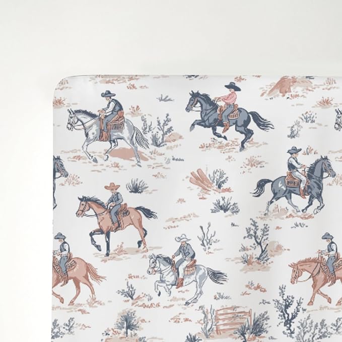 Retro Western Cowboy Pink Baby Crib Sheets for Boy Girl 52"x28" Vintage Cowboy Cactus Soft Stretchy Fitted Crib Mattress Cover Wild Desert Baby Sheet for Standard Crib and Toddler Bed Mattress