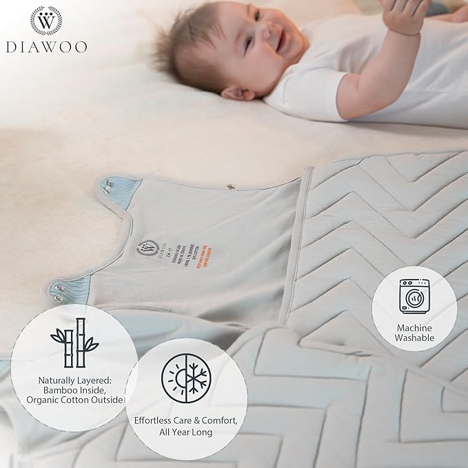 ThermaBloom Baby Sleep Sack (0.5–2.5 Tog)–Bamboo&Org.Cotton–Adjustable Sack (2–36 Months) with 2-Way Zipper&Belt Slot