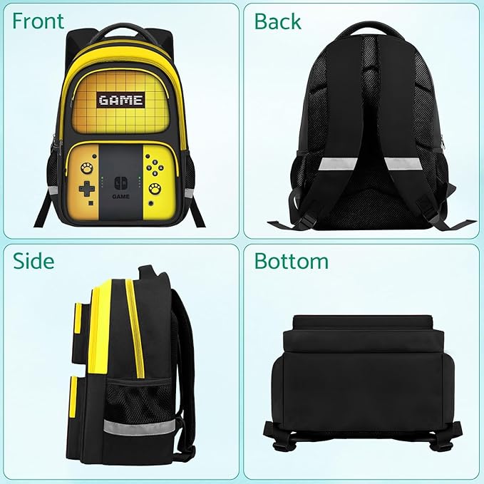 JIRAIKEI Kids Backpack For Boys，Gamer Boys Backpack For Children Teens Elementary Middle School, 17″ Students Bookbag