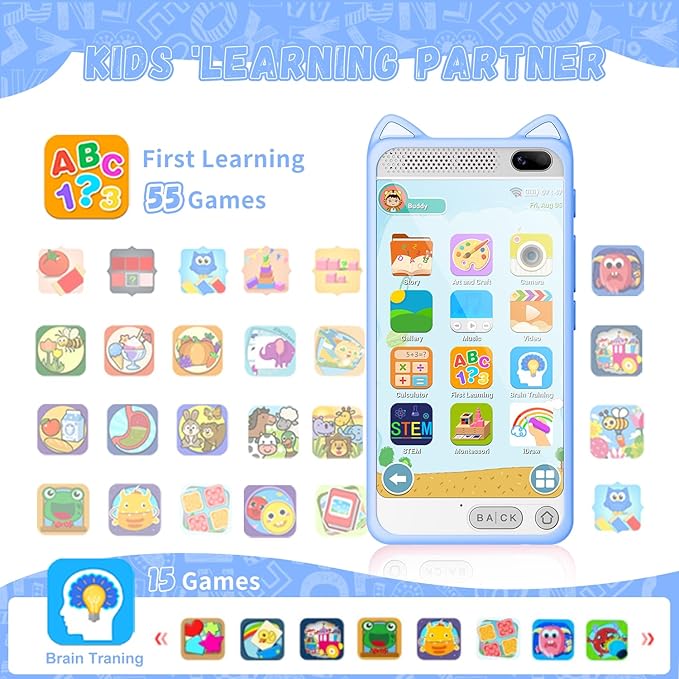 Kids Phone for Boys, 3.97" Touchscreen Kids Toys Cell Phone Learning Music Puzzle-Games, with Silicone Toddler Phone Toys for Girls Boys Age 3-12, Working Real Play Cell Phone(Blue)