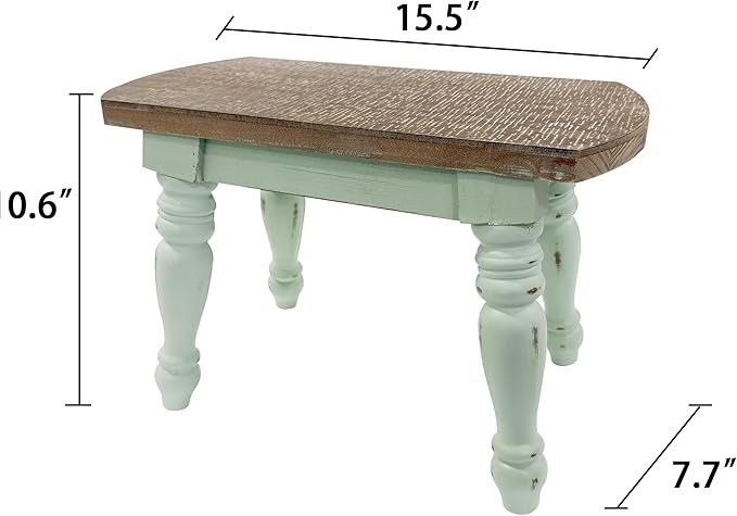 dwellington Farmhouse Wooden Plant Stand - Rustic Solid Wood Design, 300lb Capacity, Sturdy Step Stool for Kids, Kitchen, Bathroom, Vintage Home Decor(Green)
