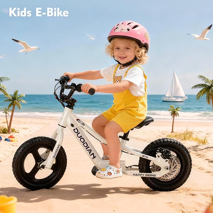 Electric Balance Bike for Kids Ages 3–6, 12-Inch Tires, 180W Peak Motor, 24V/2.6Ah, Adjustable Seat, Large Disc Brake,Up to 7 Miles, Electric Bike for Kids Boys & Girls