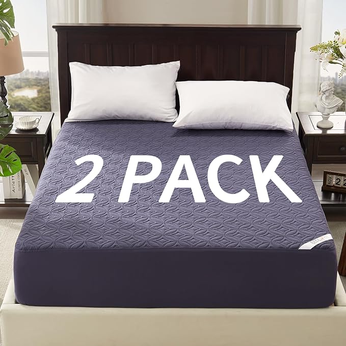 BEDLORE 2 Pack Waterproof Mattress Protector, Full Size Mattress Pad with Deep Pocket 6"-15" Depth, Soft Breathable Bed Mattress Cover for Bedroom, College Dorm (Navy Blue)