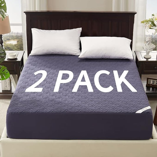 BEDLORE 2 Pack Waterproof Mattress Protector, Twin Size Mattress Pad with Deep Pocket 6"-15" Depth, Soft Breathable Bed Mattress Cover for Bedroom, College Dorm (Navy Blue)