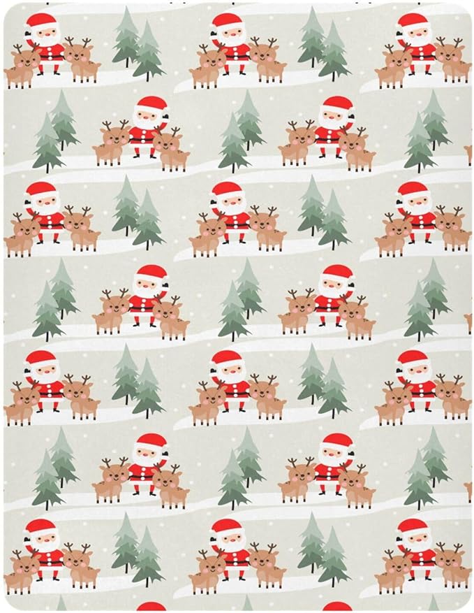 Christmas Santa Reindeer Crib Sheets Soft Breathable Fitted Baby Playard Sheets Mattress Cover for Girl Boys, 39" x 27" x 5"