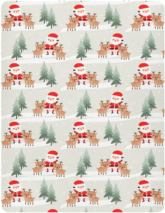Christmas Santa Reindeer Crib Sheets Soft Breathable Fitted Baby Playard Sheets Mattress Cover for Girl Boys, 39" x 27" x 5"