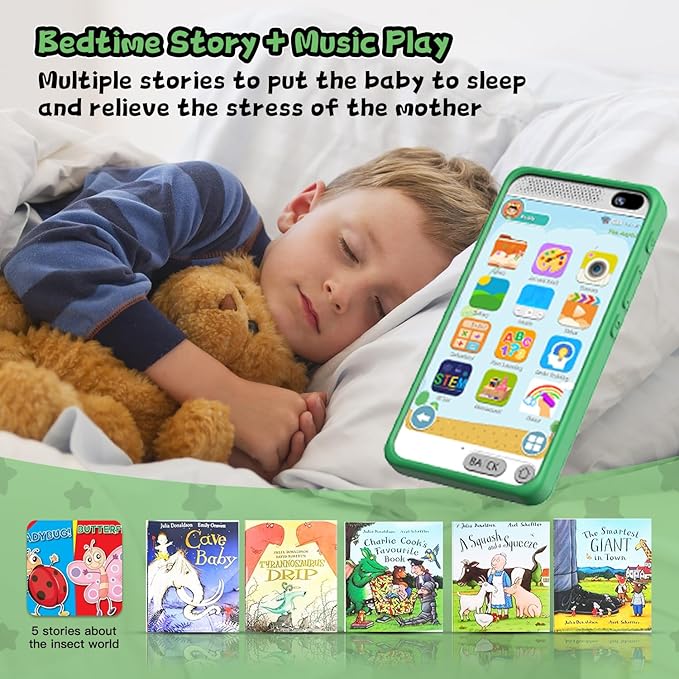 Kids Phone for Boys, Dinosaurs Gift Toys with 3.97" Touchscreen Phone, Learning Music Puzzle-Games Toddler Phone for Ages 3-12, Kids Toys Play Cell Phones with Dual Camera, 8G SD Card (Green)