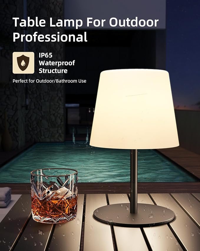EZVALO Outdoor Cordless Table Lamp, IP65 Waterproof 4500mAh Rechargeble Shower Lamp, Dimmable Touch Lamp, LED Night Light Lamp for Bathroom Patio Camping Restaurant Home 2 Pack(Black)