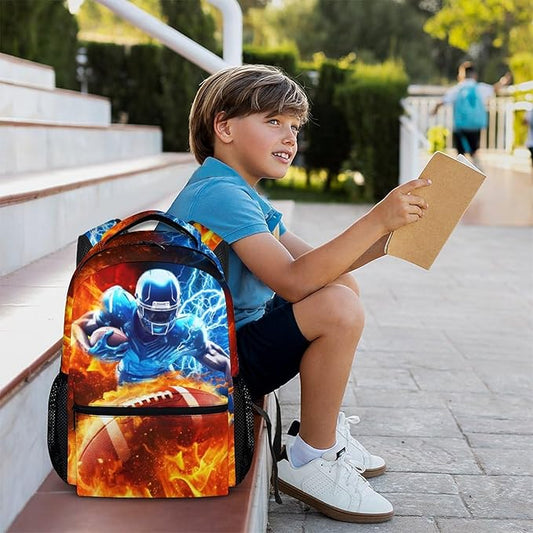 CustomWish Boys Backpack, Football Backpacks for Kids Teens, 17 Inch Lightweight Sport School Bookbag for Elementary Middle Primary High Senior, Boys Back to School Supplies