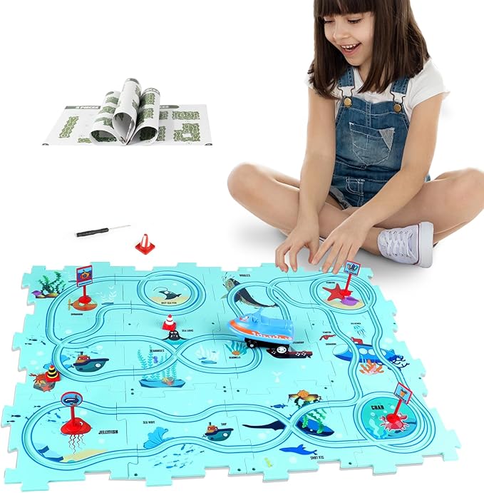 New Plastic Puzzles for Kids Ages 3-5 with A Cute Vehicle, Toddler Puzzles Gift, Critical Thinking Educational Toys, Toys for 3 4 5 6 Year Old Boys Girls, Fun Race Car Track STEM Toys for Kids