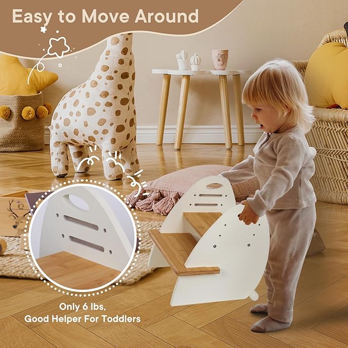 TIKSPCAE Wooden 2 Step Stool for Kids,Toddler Adjustable Triple Height Step Stool,Bamboo Bird-Shaped Design,300lbs Capacity,Ideal for Bathroom,Kitchen,Bedroom