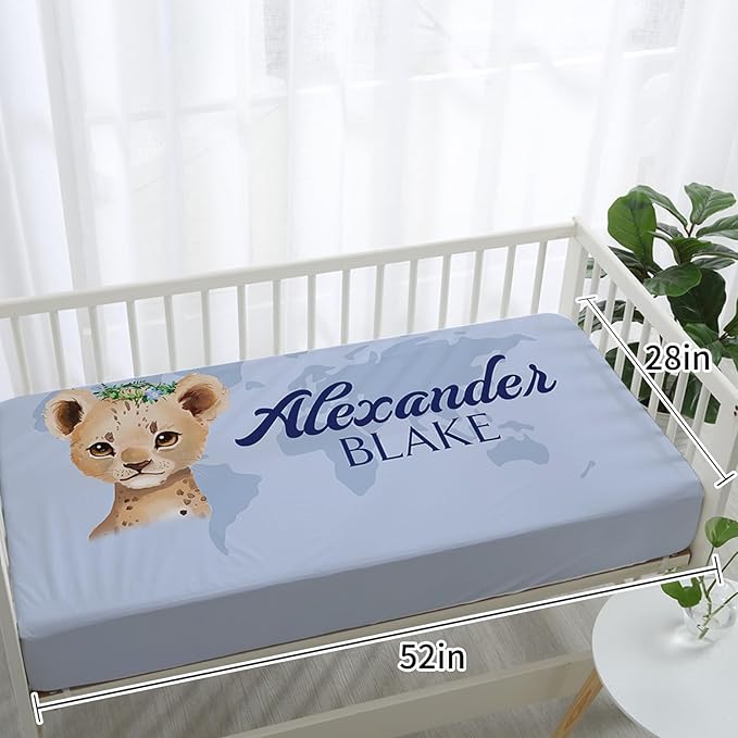 Personalized Baby Crib Bedding Set: 4 Piece Custom Gift Crib Bed Set with Name - Blue Leopard Design, Nursery Bedding Set for Baby Girls,Newborn Boys Girls Crib Sets, Crib Bedding Shower Gifts
