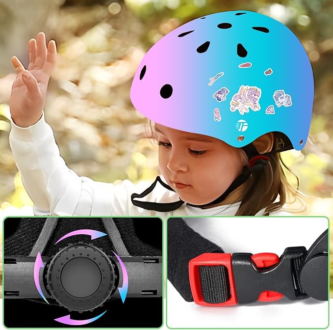 Adjustable Color Gradient Toddler Kids Bike Helmet for 3-5-8-14+Ages Girls Boys.Skateboard Bicycle Toddler Helmet 2-4 Years for Multi-Sports Cycling Scooter Inline Roller Skates Rollerblading