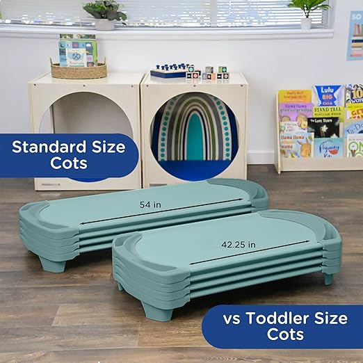 Children’s Factory SpaceLine Cot, Teal Green (Set of 4) – Standard Size 55” by 22” by 5” Standard (Pack of 4) (AFB5735AGN)