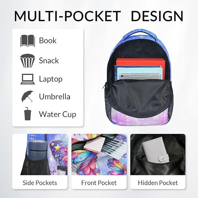 Backpack for Girls - Butterfly Backpacks for Kids Toddlers - Bookbag Gifts for Daughter - Lightweight School Bag for Kindergarten/Preschool/Elementary(17 Inch)