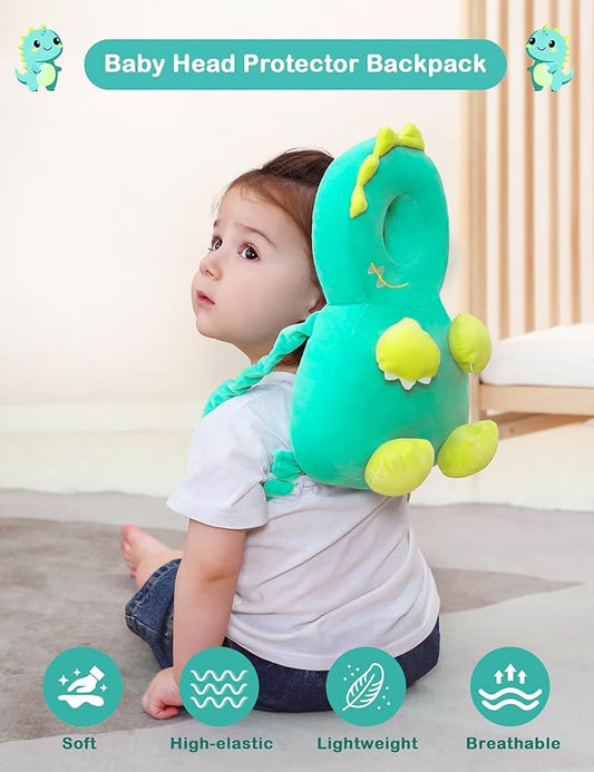 JunNeng Baby Head Protector Backpack,Toddler Walker Fall Head Protection,Green Dinosaur B