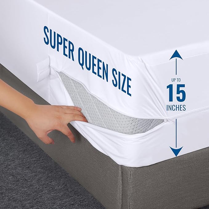 Utopia Bedding Waterproof Mattress Protector Super Queen Size, Zippered Mattress Encasement Bed Bug and Dust Mite Proof, Absorbent Six-Sided Mattress Cover