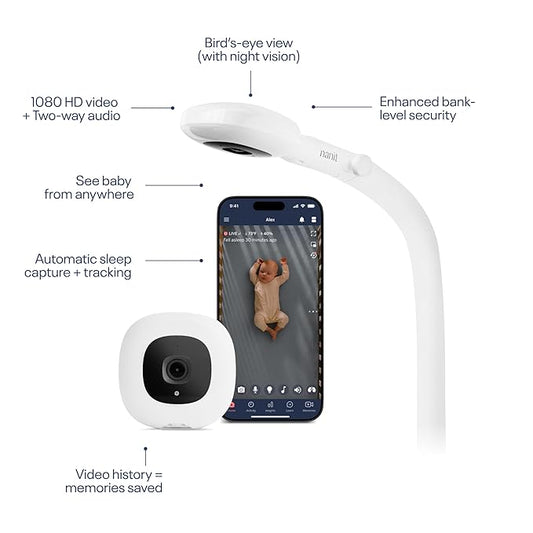 Nanit Essentials Smart Baby Monitor with Floor Stand – 1080p HD Wi-Fi Camera, Sensor-Free Breathing Monitoring, Sleep Tracking, Two-Way Audio, Night Vision, Motion & Cry Notifications, White