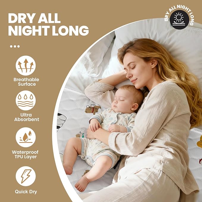 Bed Wetting Pads for Kids & Toddlers, 5 Layer Waterproof Washable Pee Pads, Potty Training Mattress Protector, Absorbent Chuck Pads Non Slip for Kids, Hospitals, Pets, Senior - 40"x60" (White,1 Pack)
