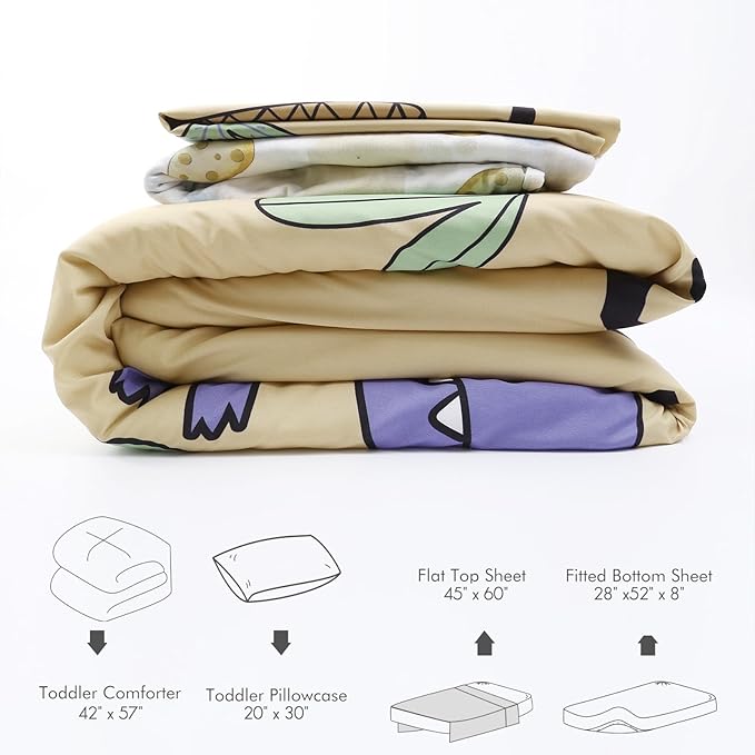 4 Piece Toddler Bedding Set - Ultra Soft Breathable Toddler Bedding Set for Boys, Includes Quilted Comforter, Flat Sheet, Fitted Sheet and Pillowcase(Dinosaur)
