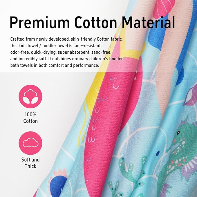 Thickened Hooded Towels for Kids Suitable Girls Boys Kids Bath Towels, 35"x60" Super Absorbent, Mermaid Cute Cartoon Toddler Towels Multi-Purpose for Beach, Pool and Bathroom