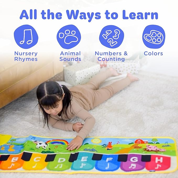 Move2Play, Double Sided Piano Mat | 50+ Sounds & Songs | 1, 2, 3, 4+ Year Old Gift & Birthday Present | Baby, Toddler, Boy, & Girl Age 12, 18, 24+ Month Old